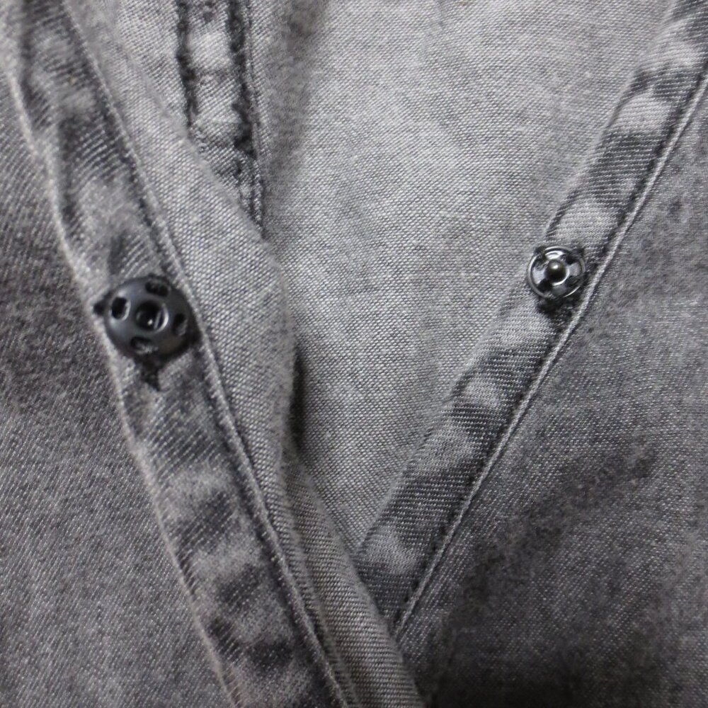 WHO WHAT WEAR womens DRESS black ACID WASH faded WRAP mini LONG SLEEVE SIZE L - Picture 3 of 13